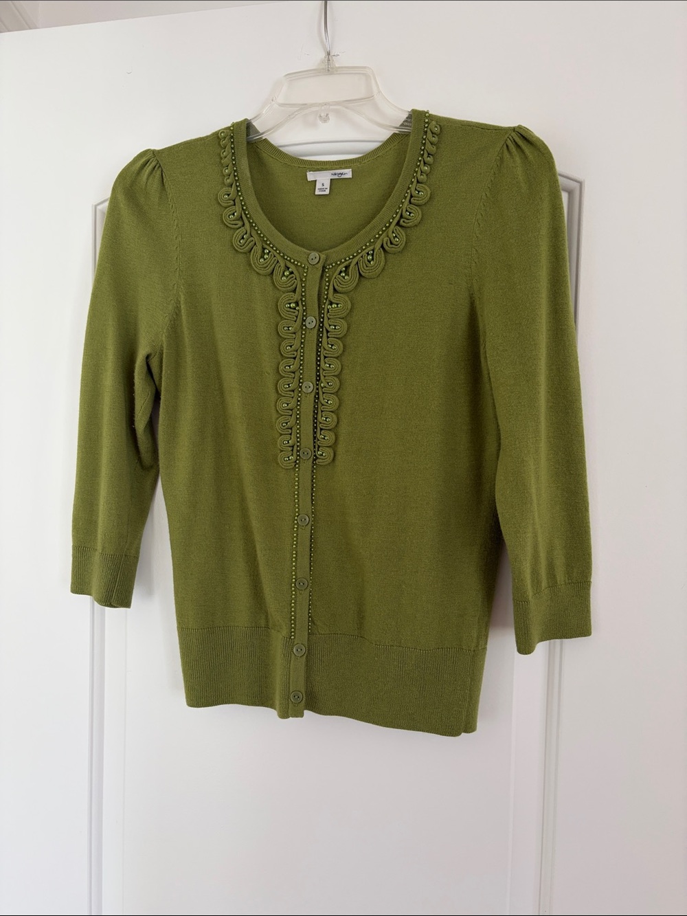 Halogen Olive Green Decorative Trim Button-Front Cardigan